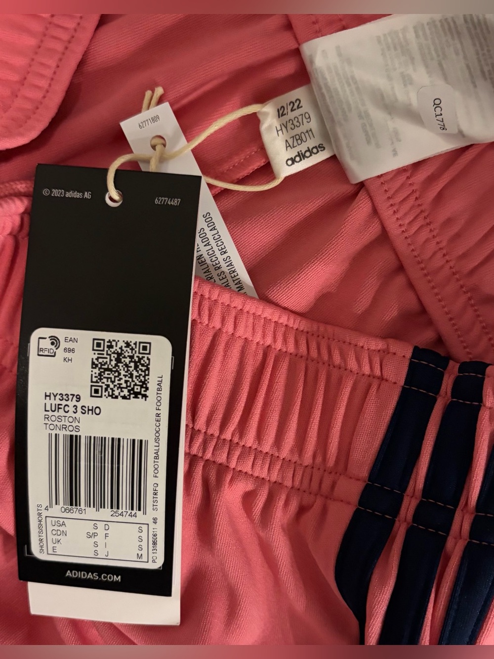 Adidas Authentic Leeds United 2023/2024 Pink Soccer HY3379 Shorts Men’s Sz: S - Picture 5 of 6
